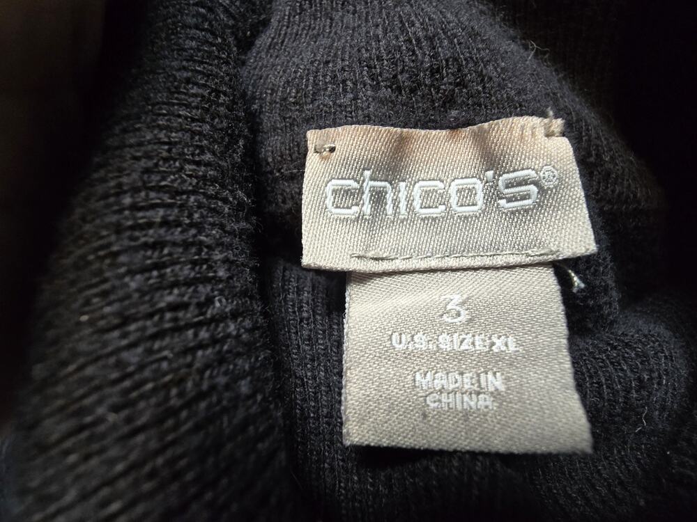 Chico's Black Ribbed Turtleneck Pullover Sweater Long Sleeve Size 3